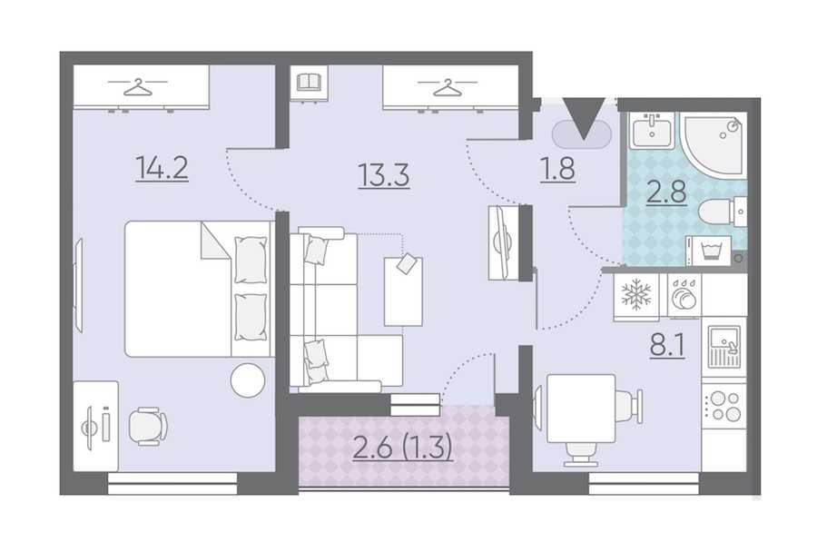 Двухкомнатная квартира в : площадь 41.5 м2 , этаж: 2 – купить в Санкт-Петербурге